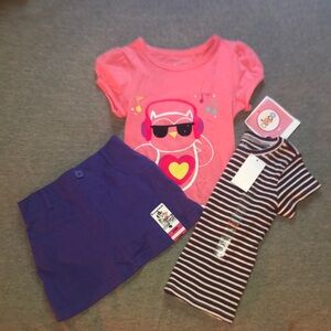 NWT Girls 18-24 Months 3 Piece Tee Shirt Skort Outfit Set